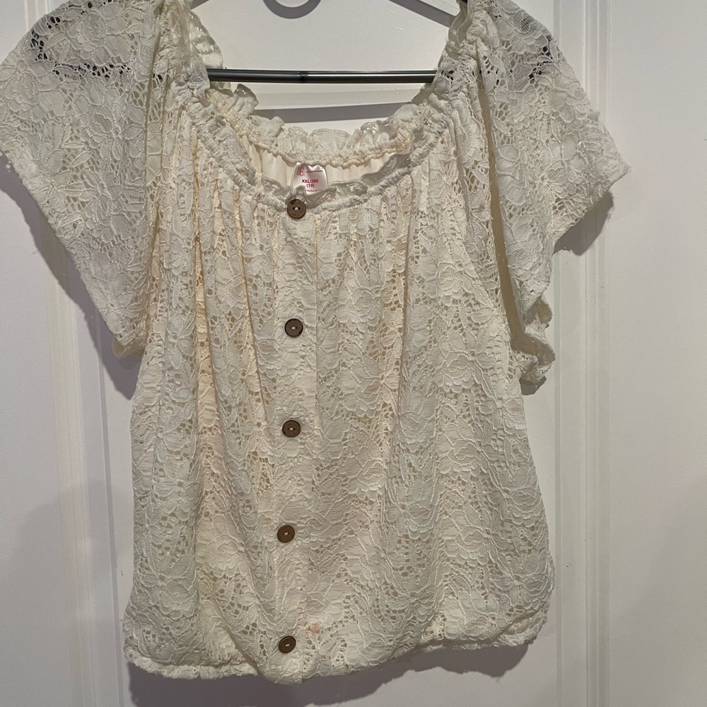 No Boundaries Cream Lace Button-Up Blouse